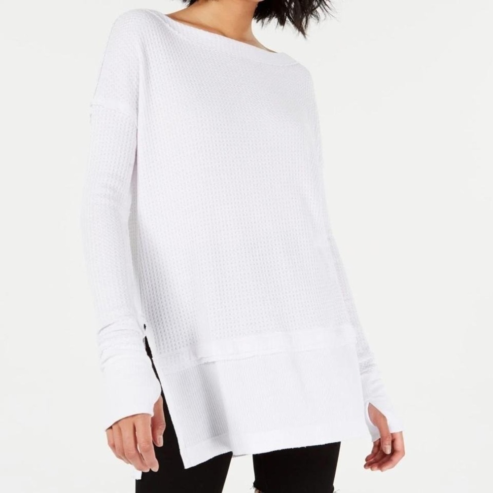 We The Free White Waffle Knit Tunic Sweater